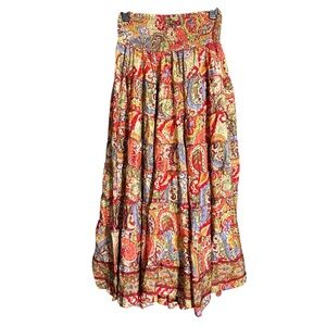 NWT Rhea Vibrant Patterned Layered Ruffle Boho Maxi Skirt, One Size